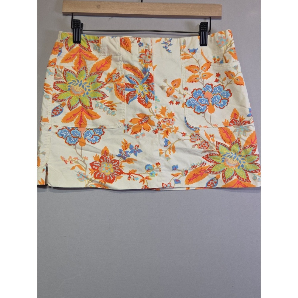 Express‎ Stretch Floral Mini Skirt Women's Size 9/10 White Orange Blue Floral
